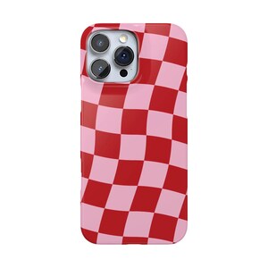 SPRAWDZONE Etui na telefon w kratkę | iPhone 16 Pro Max 15 Plus 14 Pro iPhone 13 12 11 Mini Śliczne etui w kratkę w kolorze różowo-czerwonym Y2K