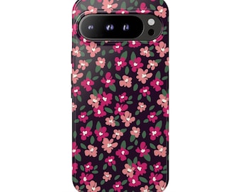 PINK MOOD Pixel Phone Case | Pink Burgundy Floral Print | Cute Retro Google Pixel 11 10 Pro XL 9 8 7 6