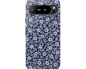 BLUE CRUSH Floral Pixel Phone Case | Navy Blue Botanical Flower Pattern | Cute Preppy Google Pixel 11 10 Pro XL 9 8 7 6