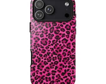 PINK PROWL Leopard Mobilskal | Snyggt Rosa Svart Djurtryck | Trendig Y2K Design iPhone 17 16 Pro Max 15 14 13 12 MagSafe