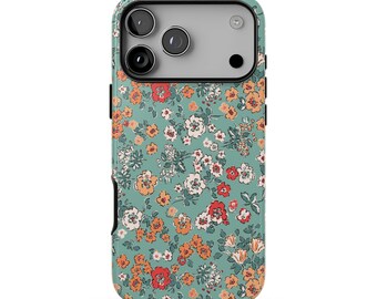 FLOWER FLIRT Floral Phone Case | Teal Orange Flower Print | Cute Retro iPhone 18 Pro Max 17 16 15 14 | MagSafe