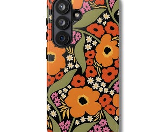 ORANGE BLOOM Phone Case | Artsy Matisse Flower Print | Colorful Retro Floral Samsung Galaxy S26 Ultra S25 S24 S23 FE Tough Case