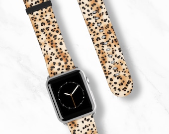 AMBER LEOPARD Apple Watch Band | Chic Brown Animal Print | Trendy Vegan Leather iWatch Strap 38 40 41 42 44 45mm