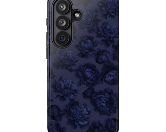 BLUE MOOD Samsung Phone Case | Dark Navy Floral Pattern | Moody Romantic Aesthetic Galaxy S26 S25 Ultra S24 S23 Plus S22 S21 FE
