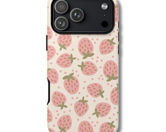 STRAWBERRY CREAM Phone Case | Pastel Pink Strawberry Design | iPhone 17 16 15 14 13 Pro Max | Cute Fruit Print MagSafe Tough Case