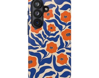 MATISSE FLORAL Handyhülle | Blau & Orange Blumen Design | Samsung Galaxy S26 Plus S25 S24 Ultra S23 S22 S21