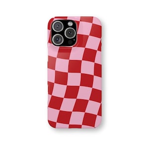 Pink & Red Checkered Phone Case: Retro Wavy Checkerboard Design, iPhone Cover