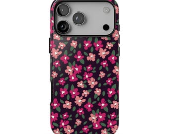 PINK MOOD Floral Phone Case | Pink & Plum Flower Pattern | Cute Preppy iPhone 18 Pro Max 17 16 15 14 13 | MagSafe