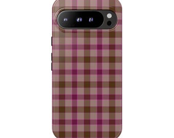 MULBERRY PLAID Pixel Phone Case | Brown Pink Plaid Check Pattern | Trendy Preppy Google Pixel 11 10 Pro XL 9 8 7 6