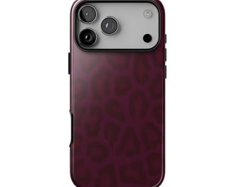 BLACK CHERRY Phone Case | Dark Burgundy Leopard Print | Moody Animal Pattern iPhone 17 Pro Max 16 15 14 13 | MagSafe Option