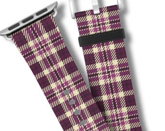 PLUM PREP Apple Watch Band | Purple Burgundy Tartan Plaid Pattern | Cute Preppy Vegan Leather Watch Strap