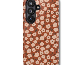 TERRACOTTA BLOOM Phone Case | Orange Boho Flower Print | Cute Cottagecore Aesthetic Samsung S26 Ultra S25 S24 S23 FE Tough Case