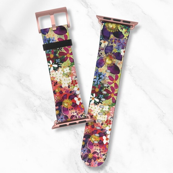 FLOWER BOMB Floral Apple Watch Band | Colorful Botanical Print | Women’s Chic iWatch Strap