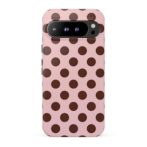 Custodia per telefono POLKA CRUSH / Design a pois rosa e marroni / Estetica preppy e femminile, custodia resistente per Google Pixel 10 9 8 7 6 Pro