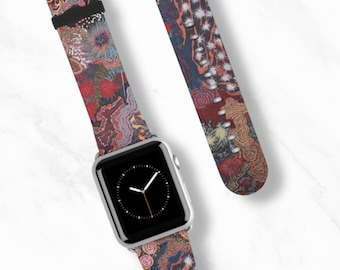 ARTSY FLORAL Apple Watch Band | Botanical Print Faux Leather Strap | Trendy iWatch Band 38 40 41 42 44 45mm
