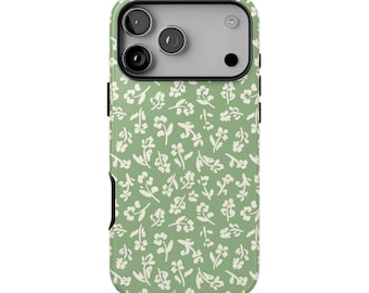 GREEN WITH ENVY Floral Phone Case | Sage Green Ditsy Flower Pattern | Cute Botanical iPhone 18 Pro Max 17 16 15 14 | MagSafe