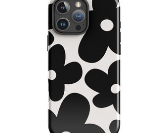 Funda para teléfono BLACK DAISY / Atrevido estampado floral retro / Estética minimalista iPhone 17 16 15 14 13 12 Pro Max MagSafe