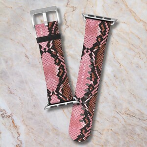 PINK PYTHON Apple Watch Band | Chic Pink Snakeskin Print | Stylish Animal Print Vegan Leather iWatch Strap 38 40 41 42 44 45mm