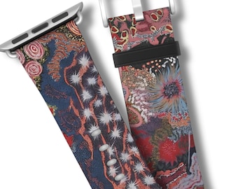 ARTSY FLORAL Apple Watch Band | Botanical Print Faux Leather Strap | Trendy iWatch Band 38 40 41 42 44 45mm