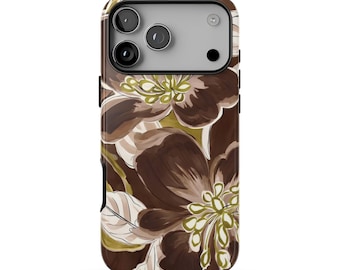 COCOA BLOOM Floral Phone Case | Artsy Brown Botanical Print | iPhone & Samsung Galaxy | MagSafe Option