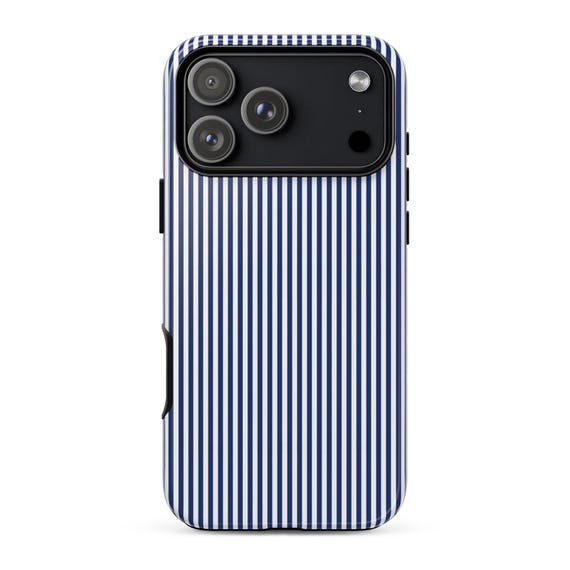 OXFORD STRIPE Phone Case: Chic Blue Stripes, Pretty Protective Cover, iPhone, Galaxy, Pixel