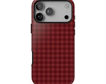 PLAID ABOUT YOU Phone Case | Burgundy Red Gingham Check Plaid | Cozy Preppy iPhone 18 Pro Max 17 16 15 14 13 | MagSafe