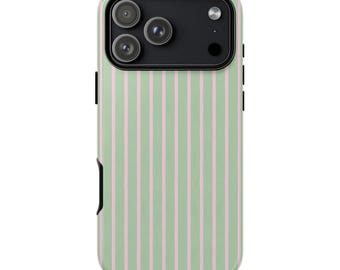 SOFT STRIPE Phone Case | Green Pink Stripe iPhone 17 Pro Max 16 15 Plus 14 13 12 MagSafe | Cute Preppy Aesthetic