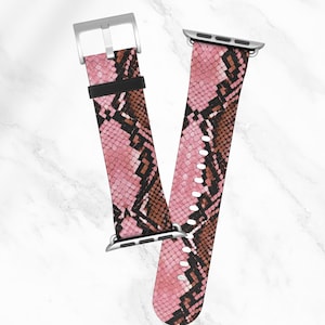 PINK PYTHON Apple Watch Band | Chic Snakeskin Print Vegan Leather iWatch Strap | Stylish Animal Print Design