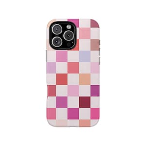IN CHECK Pink Phone Case iPhone 16 Pro Max 15 14 Plus 13 12 Pro Samsung Galaxy S25 Ultra S24 S23 Cute Trendy Checkered Summer Aesthetic Case