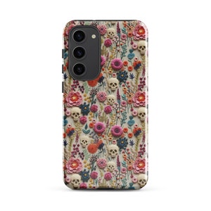 Vintage Skull Floral Case Samsung Galaxy S24 S23 Ultra S22 Plus S21 S20 FE Slim Protective Tough Phone Case Cute Skeleton Floral Print