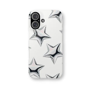 Capa de celular Silver Stars para iPhone 16 Pro Max 15 Plus 14 Pro iPhone 13 12 11 com design exclusivo de estrela fofa com efeito 3D e estética Y2K