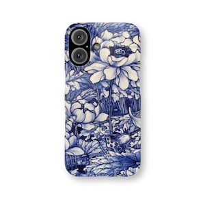 Funda para iPhone con diseño floral azul de Delft: diseño de cerámica vintage, carcasa fina