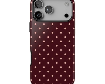 PRETTY PLEASE Phone Case | Burgundy Pink Polka Dot iPhone Case | 90s Retro Preppy Design | MagSafe Option