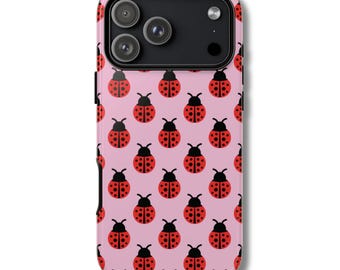 LADY LUCK Phone Case | Cute Pink Ladybug Pattern | Girly Summer Aesthetic iPhone 17 Pro Max 16 15 14 13 MagSafe