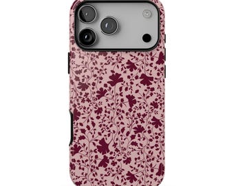 LOVE SPELL Phone Case | Burgundy Pink Vintage Floral Pattern | Feminine Romantic iPhone 18 Pro Max 17 16 15 14 | MagSafe