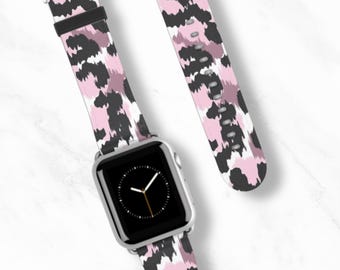 DUSKY LEOPARD Apple Watch Band | Soft Pink Animal Print | Cute Girly Aesthetic Vegan Leather iWatch Strap 38 40 41 42 44 45mm