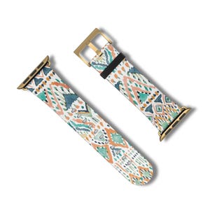 BLUE BOHO Apple Watch Band Chic Teal Blue Boho Design iWatch Band Cute Aesthetic Vegan Faux Leather Strap 38mm 40mm 41mm, 42mm 44mm 45mm