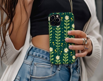 Green Daisy Flower Phone Case iPhone 15 14 Pro Max 13 12 11 Mini Samsung Galaxy S23 Ultra S22 Plus S21 FE Google 7 Cute Trendy Phone Case