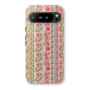 PAISLEY STRIPE Phone Case | Pink Boho Paisley Stripe Pattern | Cute Girly Aesthetic Google Pixel 10 9 8 7 6 Pro XL
