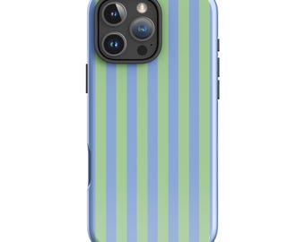 MINT STREEP telefoonhoesje | Pastelblauw-groene streep | Coastal Preppy iPhone 17 16 15 14 13 MagSafe