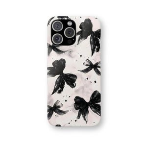Coquette Bow iPhone Hülle: Hübscher Girly Style, schlanke Schwarz-Weiß-Handyhülle