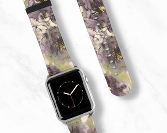 VIOLET REVERIE Apple Watch Band | Green Purple Romantic Floral | Chic Boho Aesthetic Vegan Leather iWatch Strap 38 40 41 42 44 45mm