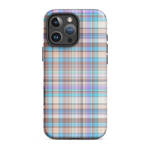 COASTAL PREP Phone Case | Blue Beige Plaid Pattern | Preppy Coastal Aesthetic iPhone 17 16 Pro Max 15 14 13 MagSafe Case