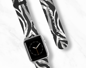 MIDNIGHT ZEBRA Apple Watch Band | Black Gray Animal Print Vegan Leather iWatch Strap 38 40 41 42 44 45mm