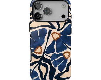 Blue Note Floral Phone Case | Navy Retro Flower Pattern | iPhone & Samsung Galaxy | MagSafe Option