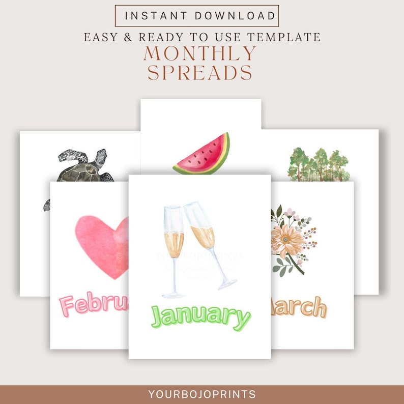 Monthly Spread Bullet Journal Printable - Etsy