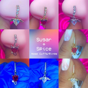 Sugar and Spice Y2K McBling Aesthetic Angel Devil Heart Dangling Piercing or Nose Cuff for Birthday, Photoshoot, Gift