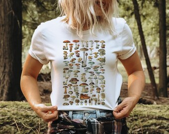 Vintage Mushroom Shirt, Adolphe Millot shirt, Unisex Fall Clothing, Botanical Shirt, Gift for Gardeners, Cottagecore Clothing, Goblincore