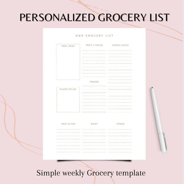 Grocery list printable | Grocery list | Print out list for grocery store | Minimalist list | Minimalist style printout | Cute Grocery List