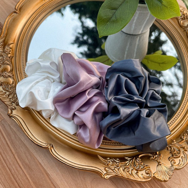 Scrunchies en soie lisse | Ensemble Silk Scrunchie | Scrunchies en soie de mûrier pur